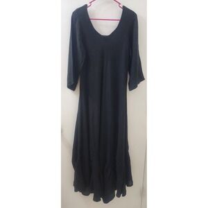 La Bottega di‎ Brunella Black Linen Maxi Dress Smocked Detail Made in Italy L XL